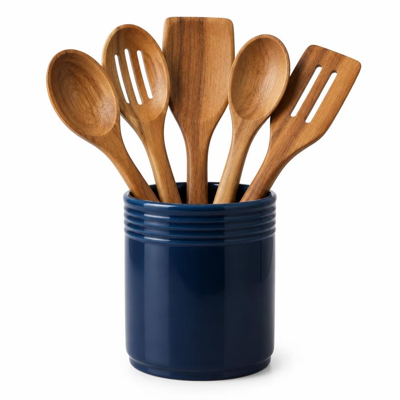 Kit Utensílios de Madeira com Suporte
